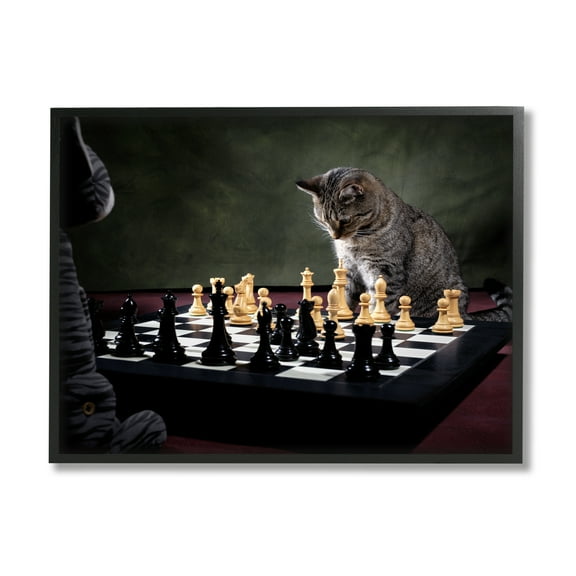 Stupell Industries Cats Playing Chess Animals & Insects Photography Black Framed Art Print Wall Art, 14 x 11
