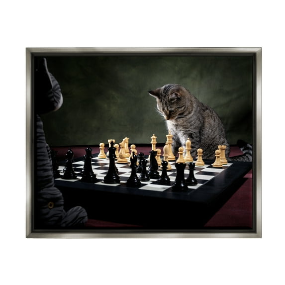 Stupell Industries Cats Playing Chess Animals & Insects Photography Gray Floater Framed Canvas Art Print Wall Art, 21 x 17