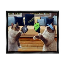 Stupell Industries Cats Playing Ping Pong Animals & Insects Painting Black Floater Framed Canvas Art Print Wall Art, 21 x 17