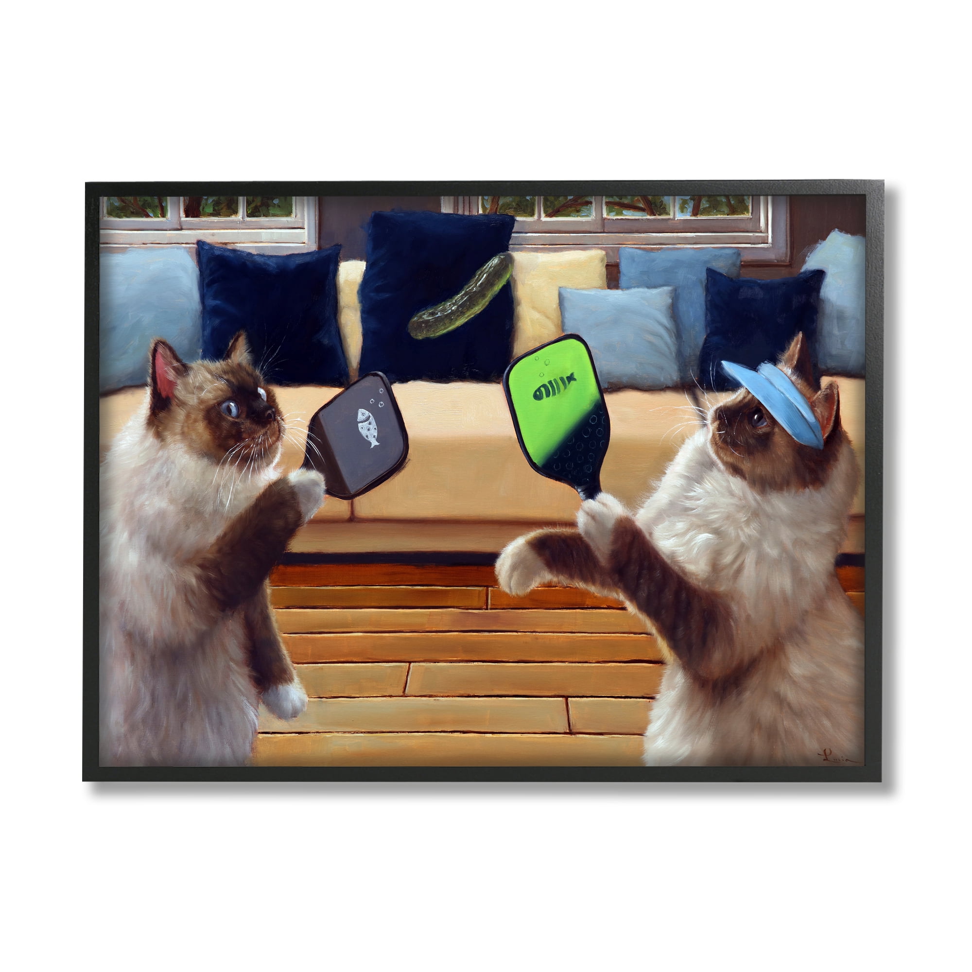Stupell Industries Cats Playing Ping Pong Animals & Insects Painting Black Framed Art Print Wall Art, 20 x 16