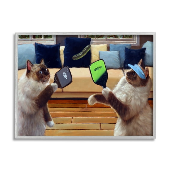 Stupell Industries Cats Playing Ping Pong Animals & Insects Painting Gray Framed Art Print Wall Art, 30 x 24
