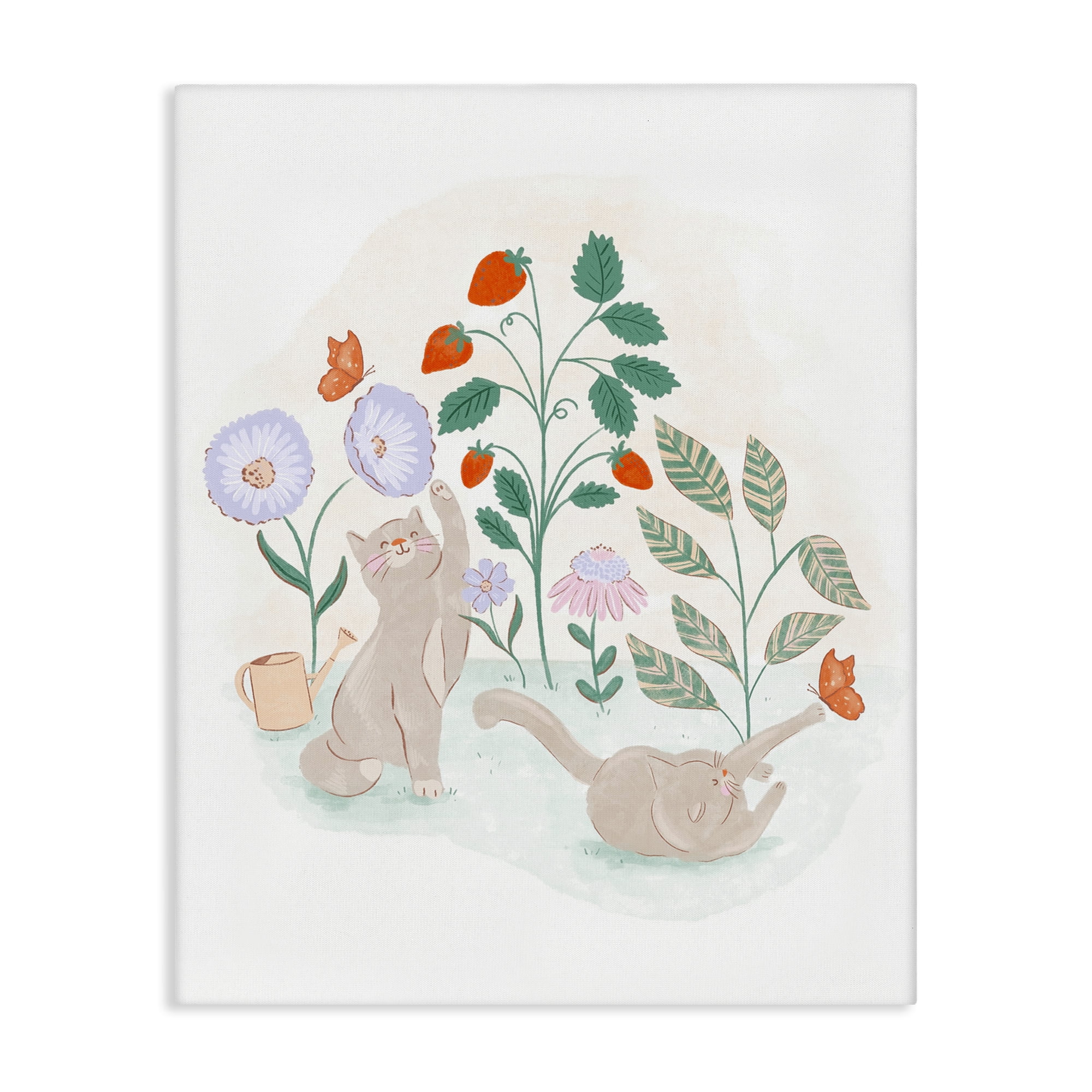 Stupell Industries Cats Playing in Garden Animals & Insects Painting Gallery Wrapped Canvas Art Print Wall Art, 36 x 48