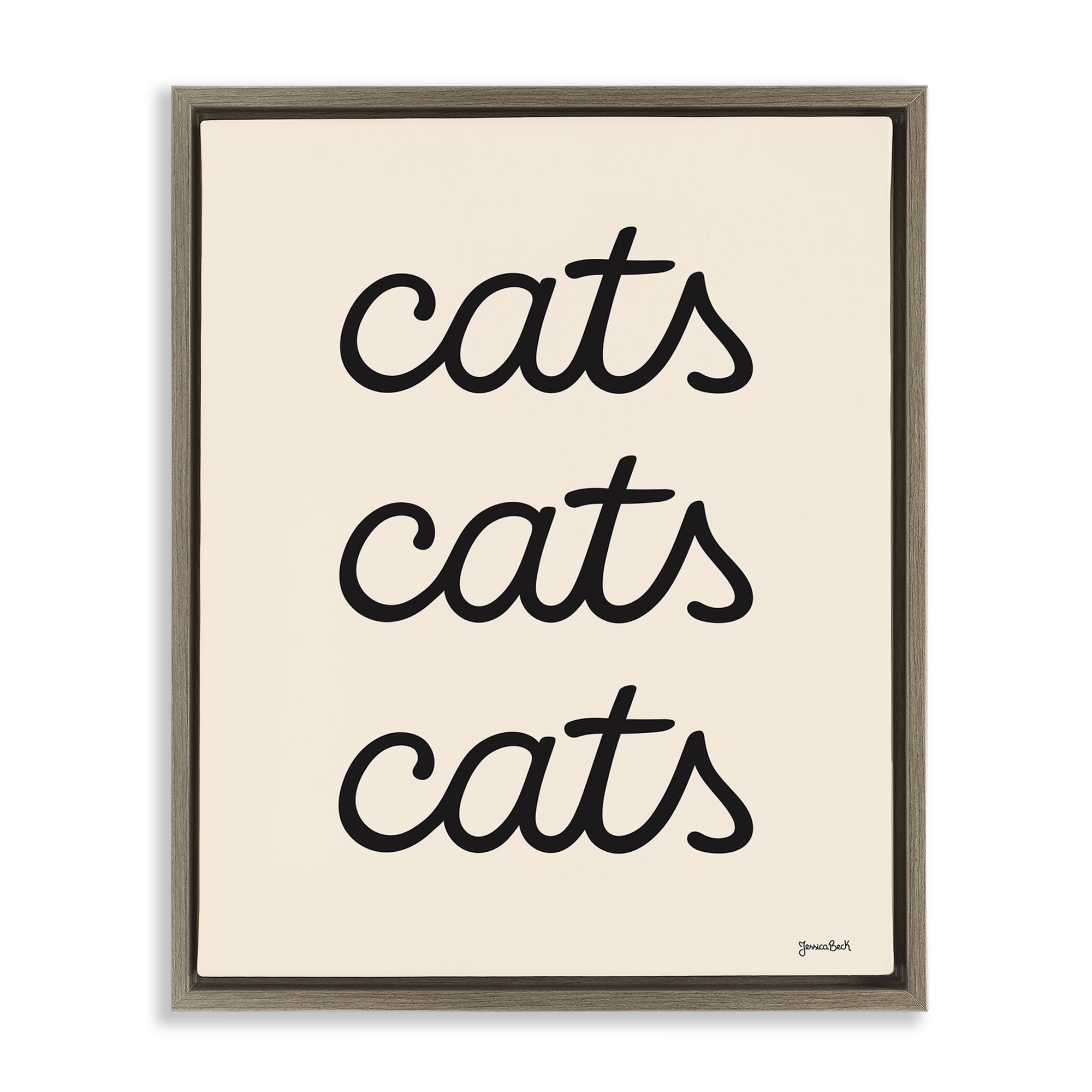 Stupell Industries Cats Repeating Script Animals Painting Brown Floater Framed Canvas Art Print Wall Art, 17 x 21