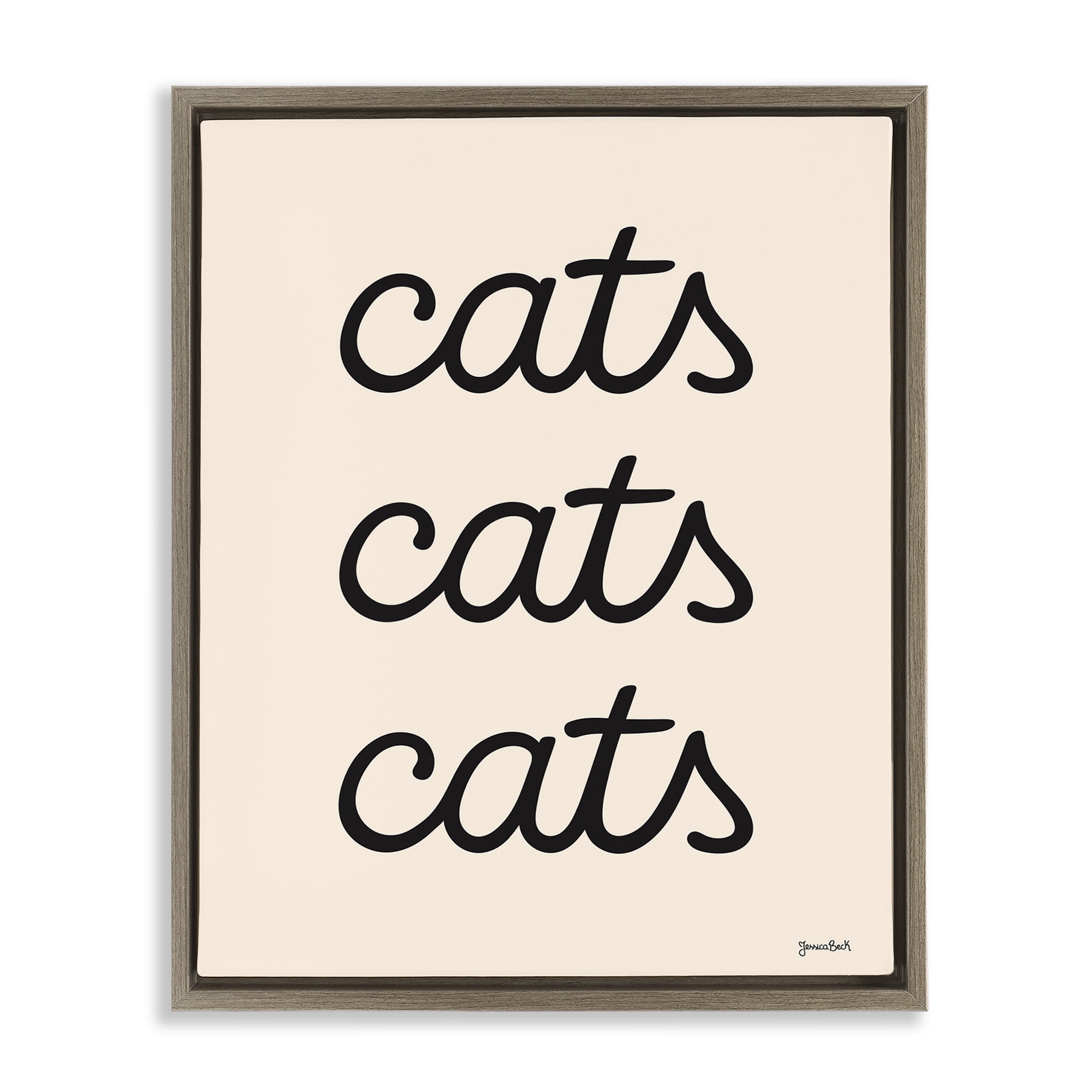 Stupell Industries Cats Repeating Script Animals Painting Brown Floater Framed Canvas Art Print Wall Art, 25 x 31