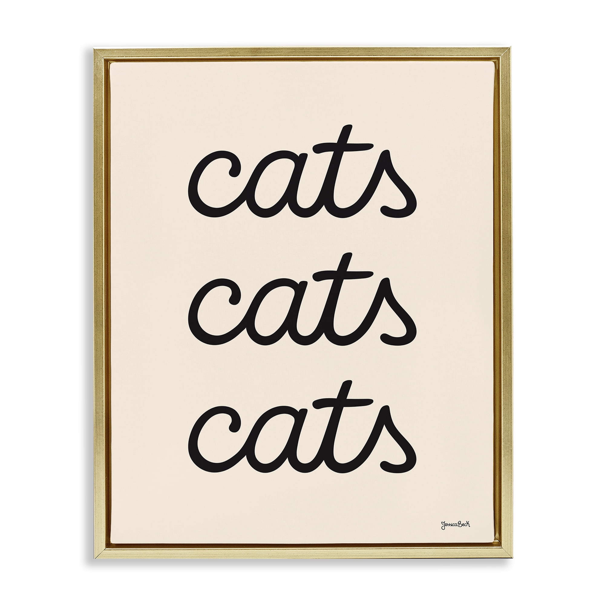 Stupell Industries Cats Repeating Script Animals Painting Gold Floater Framed Canvas Art Print Wall Art, 25 x 31