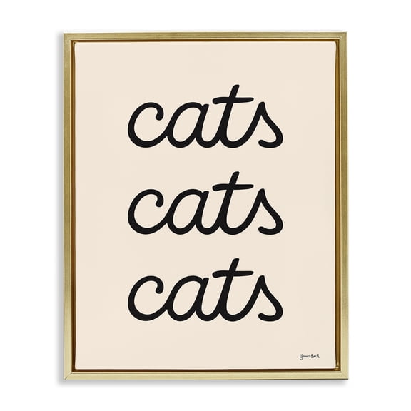 Stupell Industries Cats Repeating Script Animals Painting Gold Floater Framed Canvas Art Print Wall Art, 25 x 31