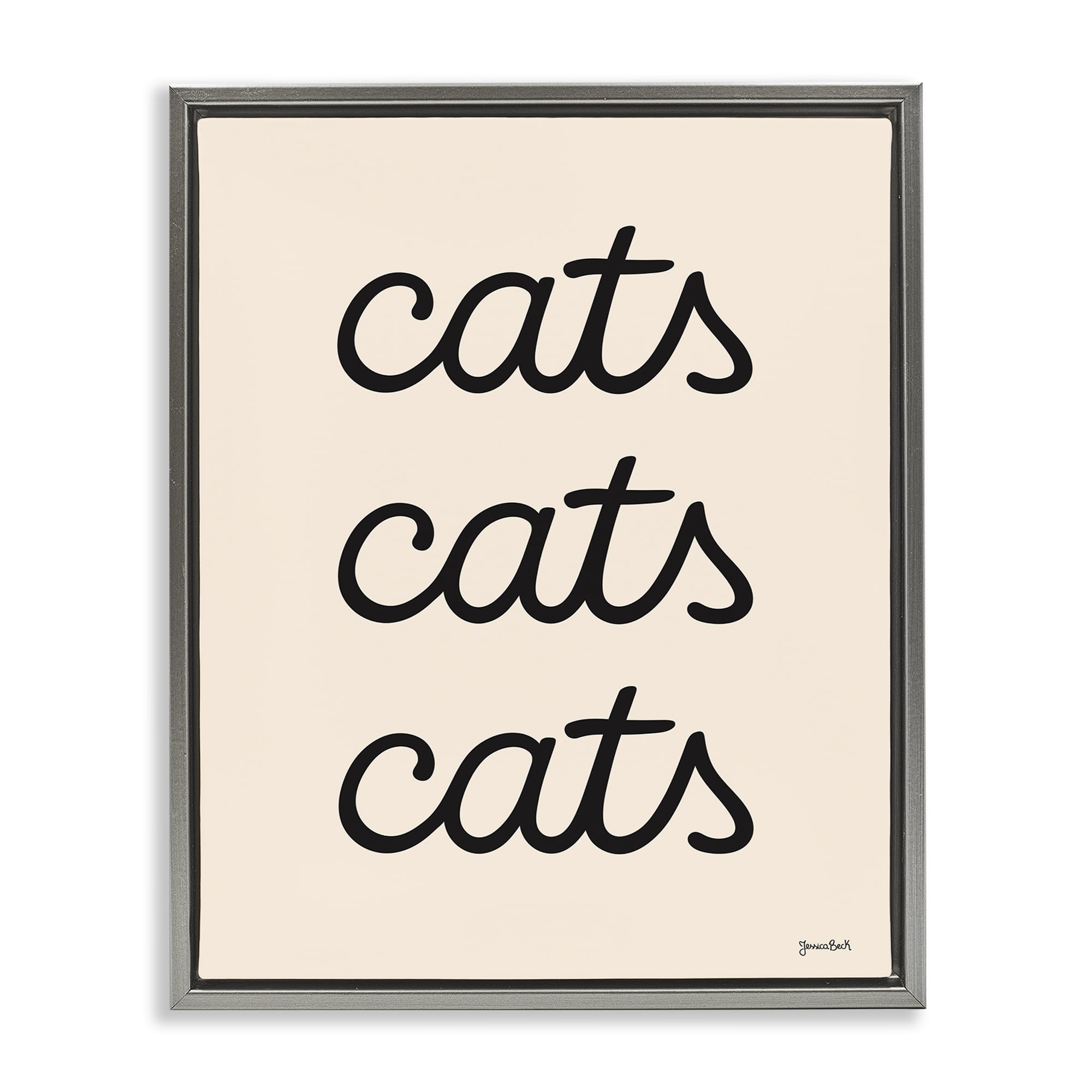 Stupell Industries Cats Repeating Script Animals Painting Gray Floater Framed Canvas Art Print Wall Art, 17 x 21