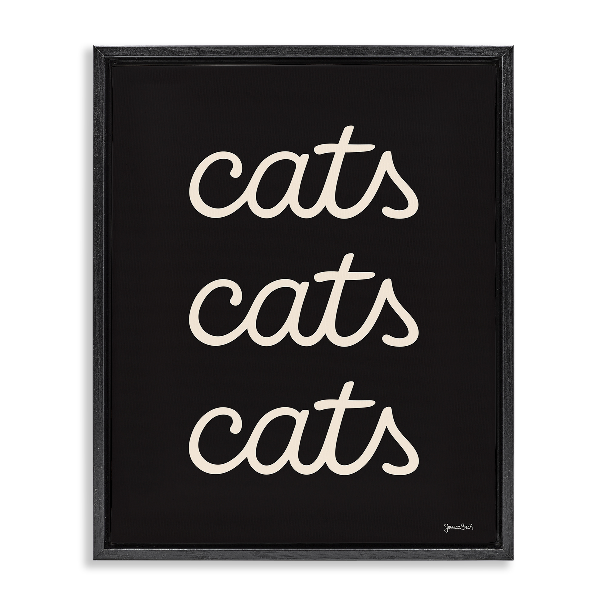 Stupell Industries Cats Repeating Typography Animals Painting Black Floater Framed Canvas Art Print Wall Art, 25 x 31
