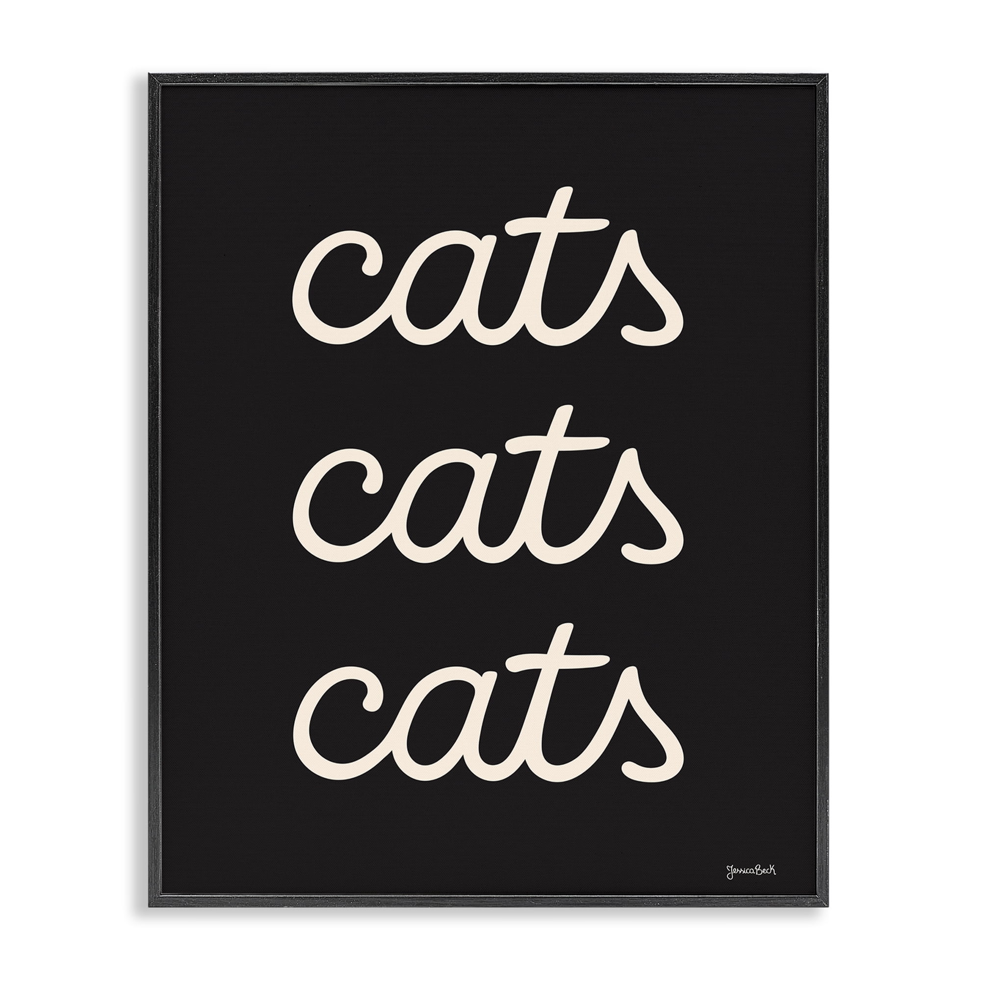 Stupell Industries Cats Repeating Typography Animals Painting Black Framed Art Print Wall Art, 16 x 20
