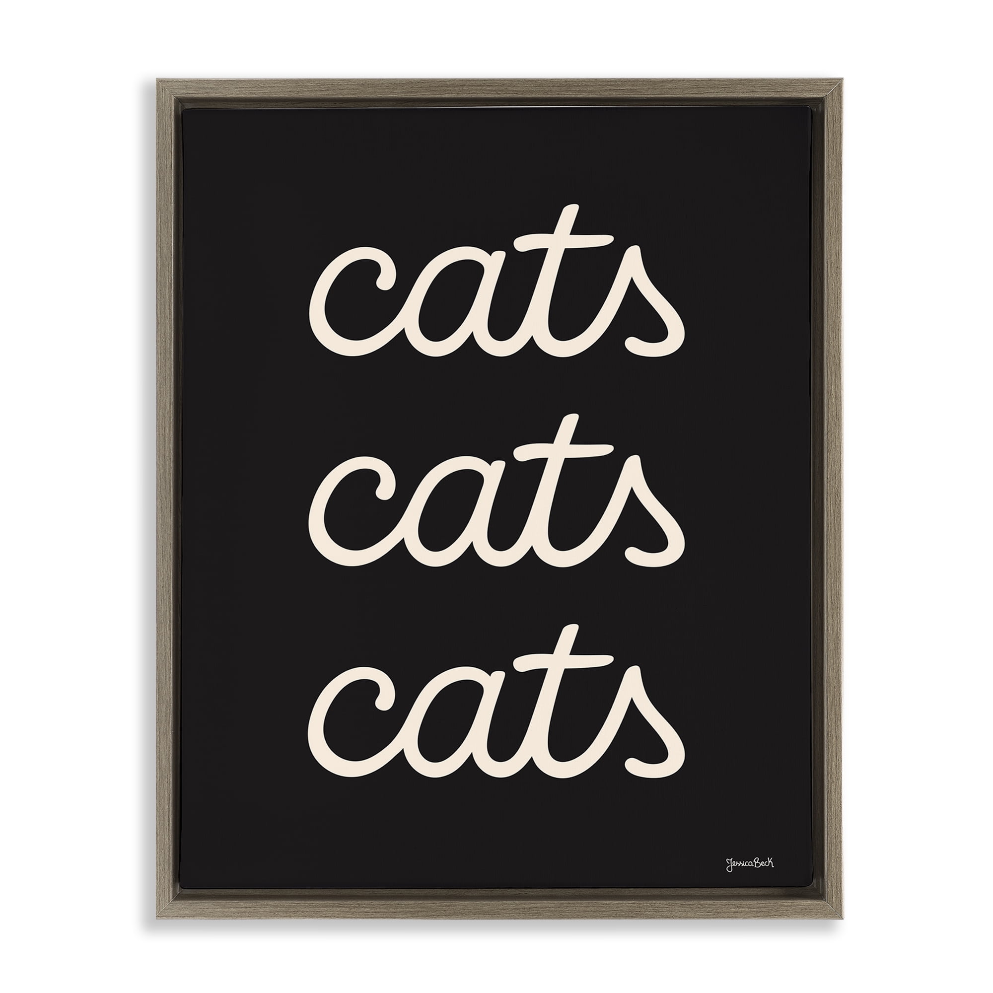 Stupell Industries Cats Repeating Typography Animals Painting Brown Floater Framed Canvas Art Print Wall Art, 25 x 31