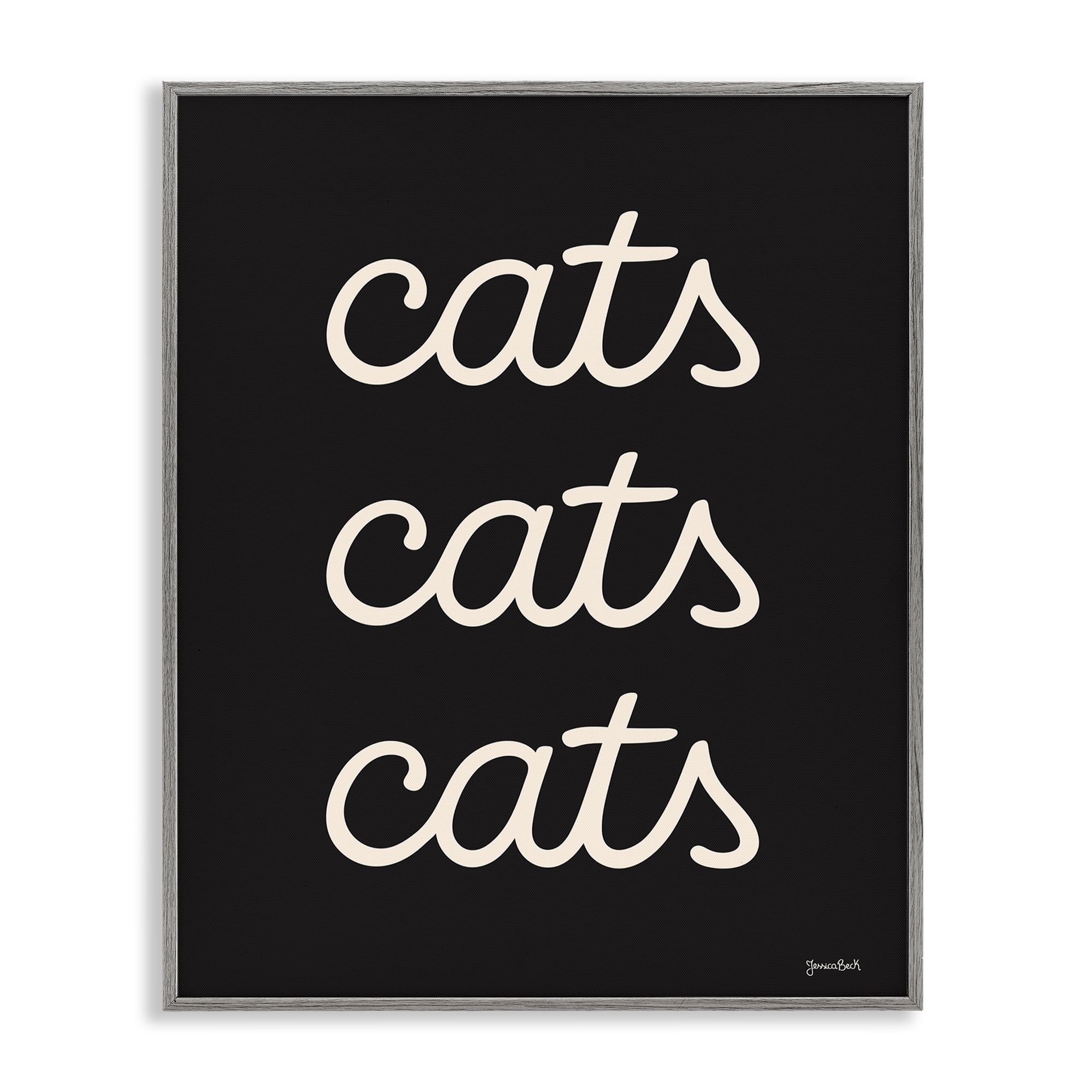 Stupell Industries Cats Repeating Typography Animals Painting Gray Framed Art Print Wall Art, 11 x 14