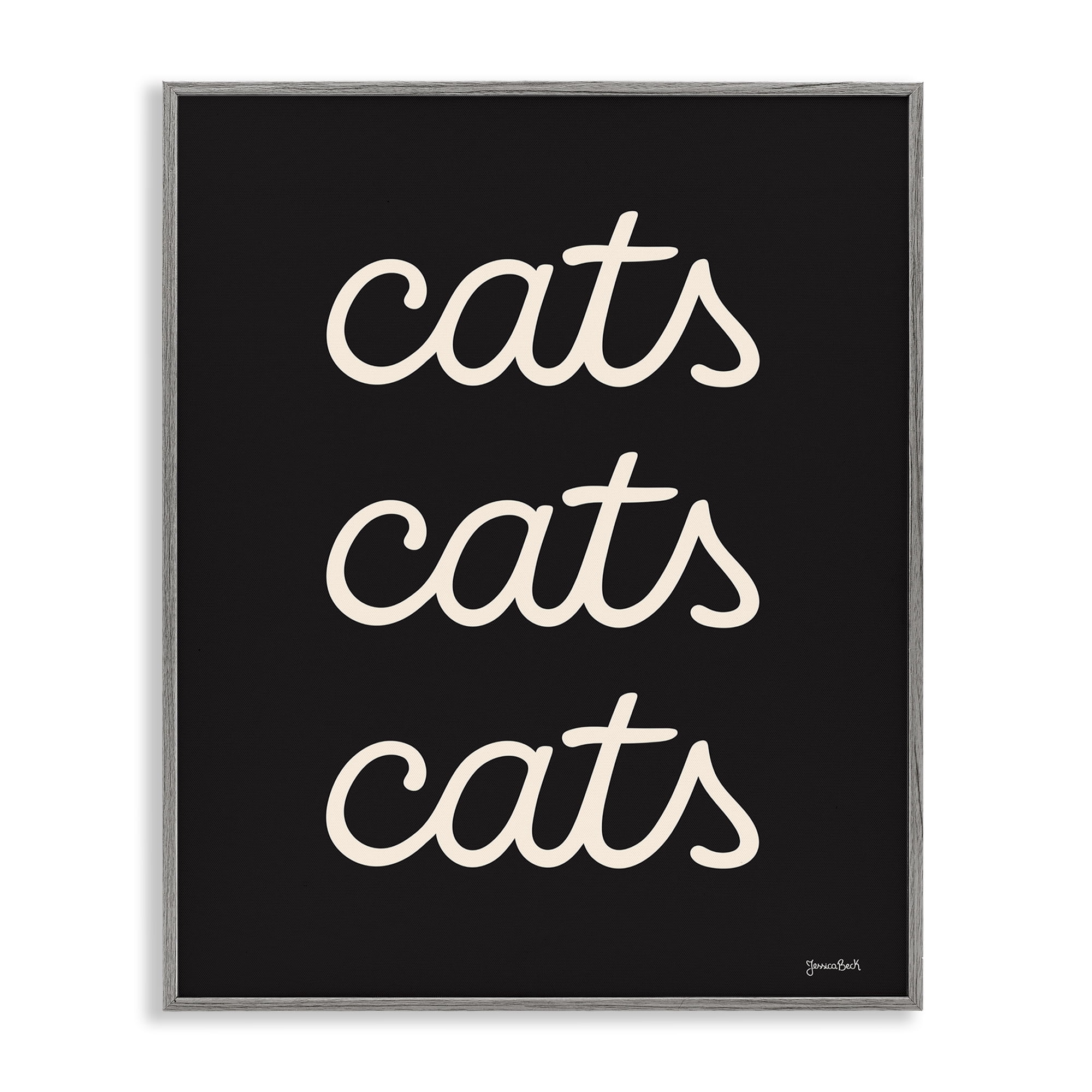 Stupell Industries Cats Repeating Typography Animals Painting Gray Framed Art Print Wall Art, 24 x 30