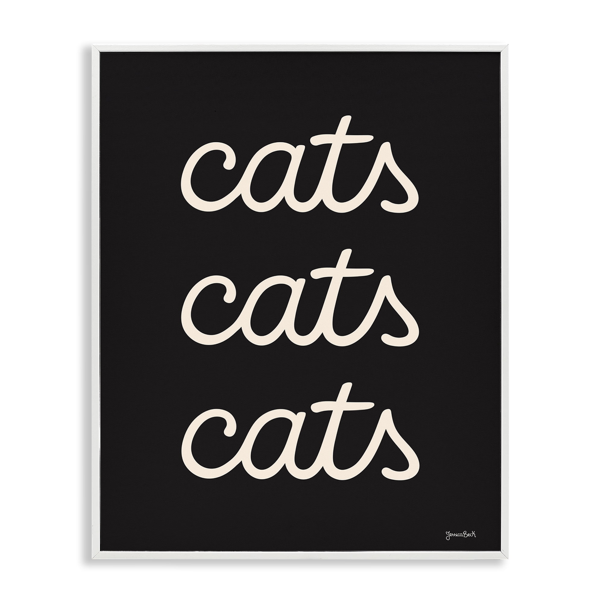 Stupell Industries Cats Repeating Typography Animals Painting White Framed Art Print Wall Art, 11 x 14