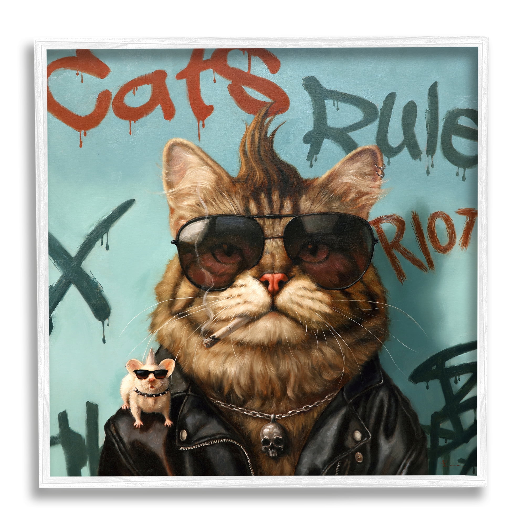 Stupell Industries Cats Rule Graffiti Urban Animals Animals & Insects Painting White Framed Art Print Wall Art