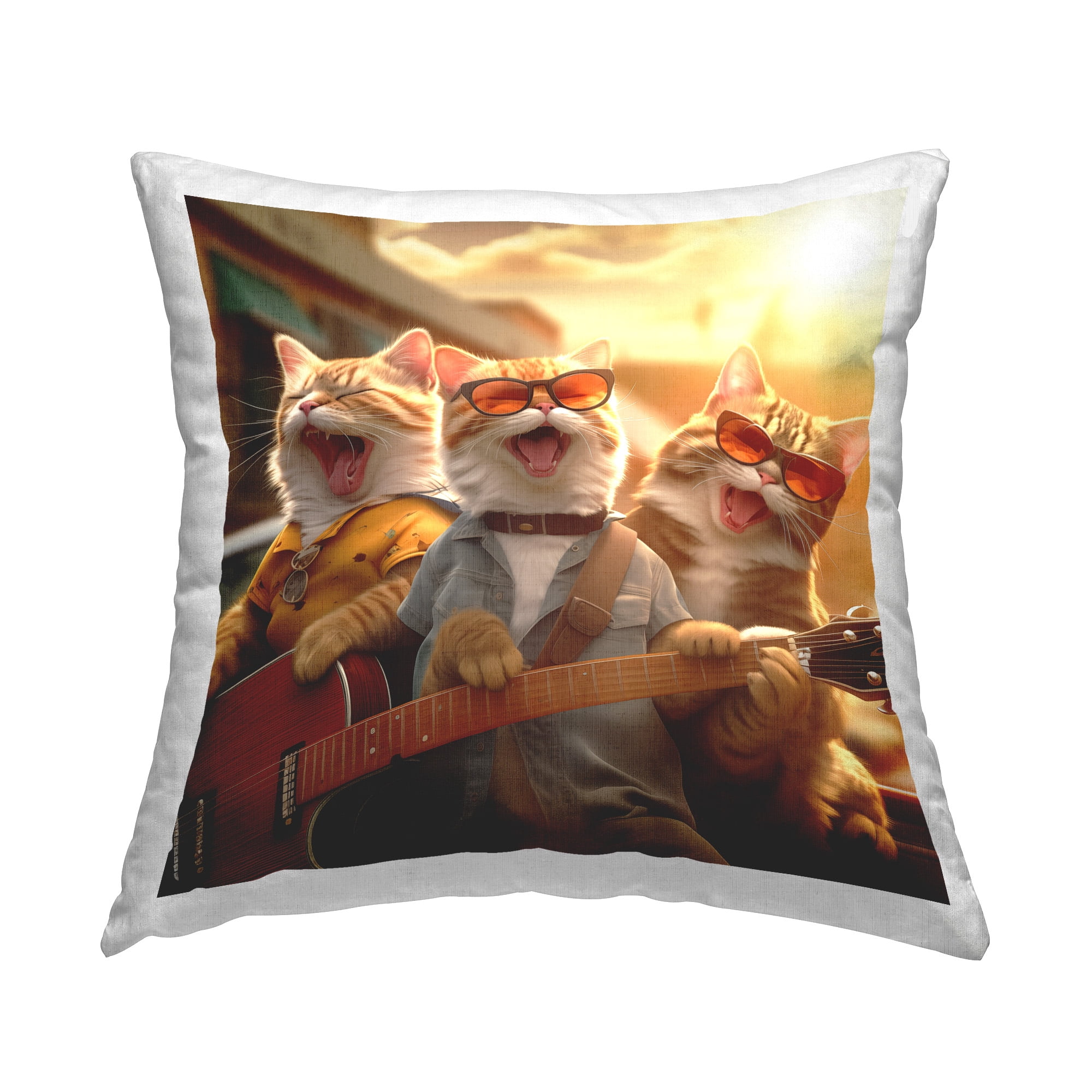 Stupell Industries Cats Singing with Guitar Decorative Printed Throw Pillow Design by Jim Baldwin