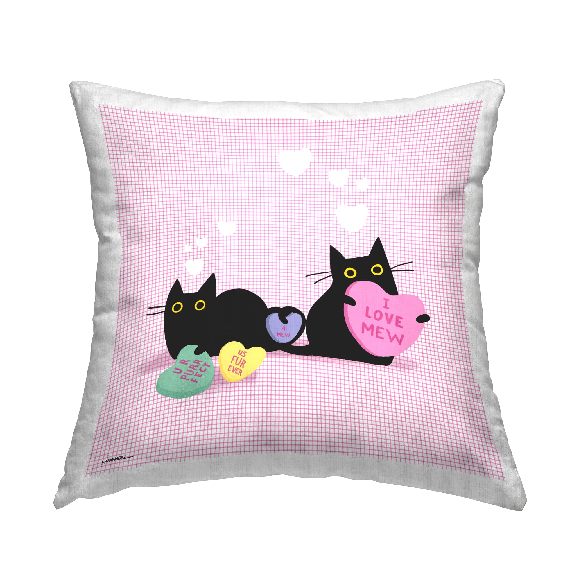 Stupell Industries Cats & Valentine Hearts Decorative Printed Throw Pillow Design by Leeza Hernandez.