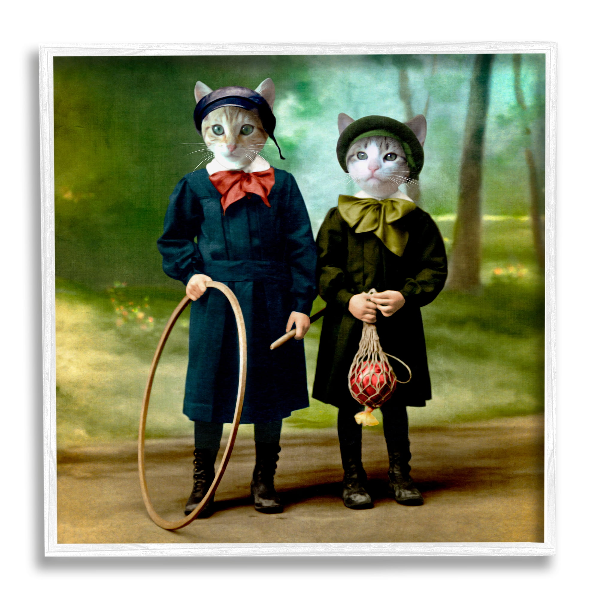 Vintage Cats in Classic Clothing Canvas Art with White Frame