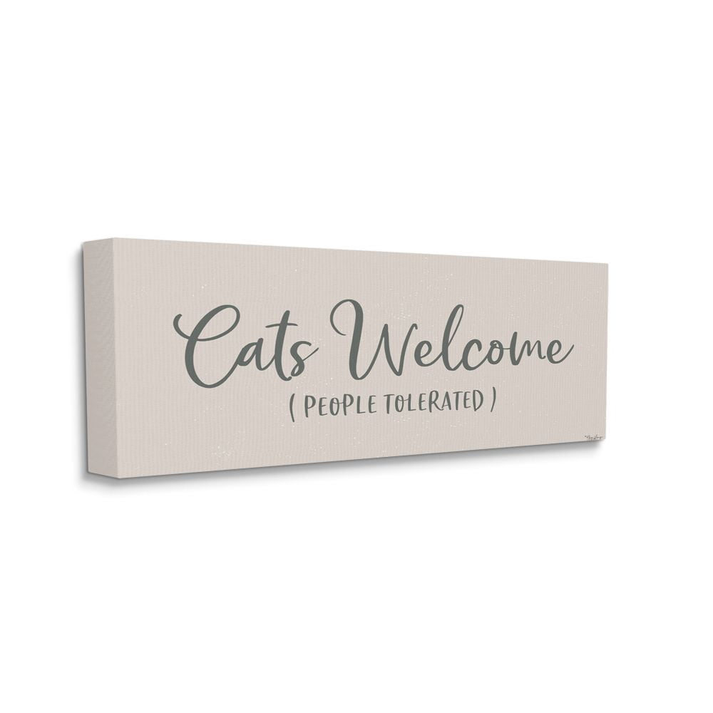 Stupell Industries Cats Welcome People Tolerated Playful Pink White Greeting Canvas Wall Art Design by Gigi Louise, 17" x 40"
