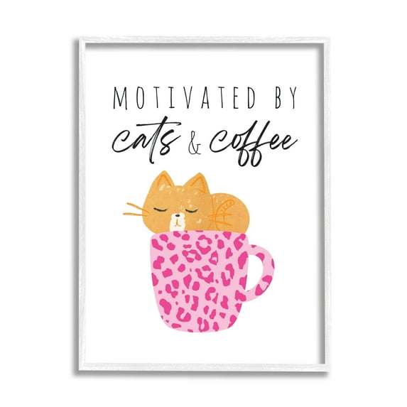 Stupell Industries Cats and Coffee Motivation Pink Cheetah Print Mug, 16 x 20, Design by Jennifer McCully