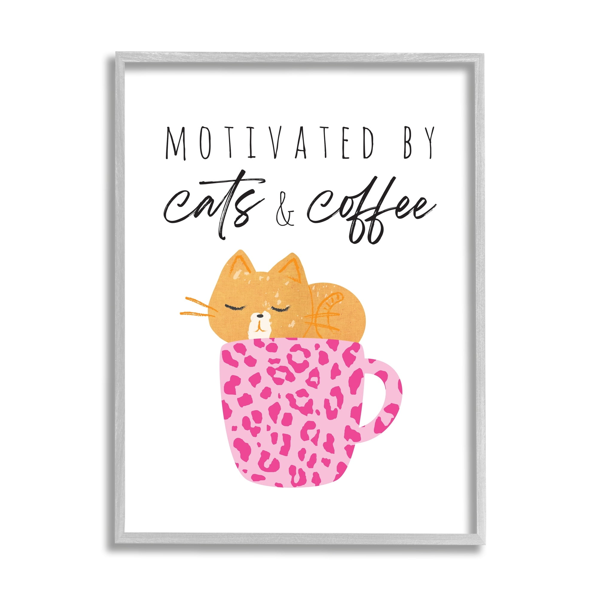 Stupell Industries Cats and Coffee Motivation Pink Cheetah Print Mug, 24 x 30, Design by Jennifer McCully