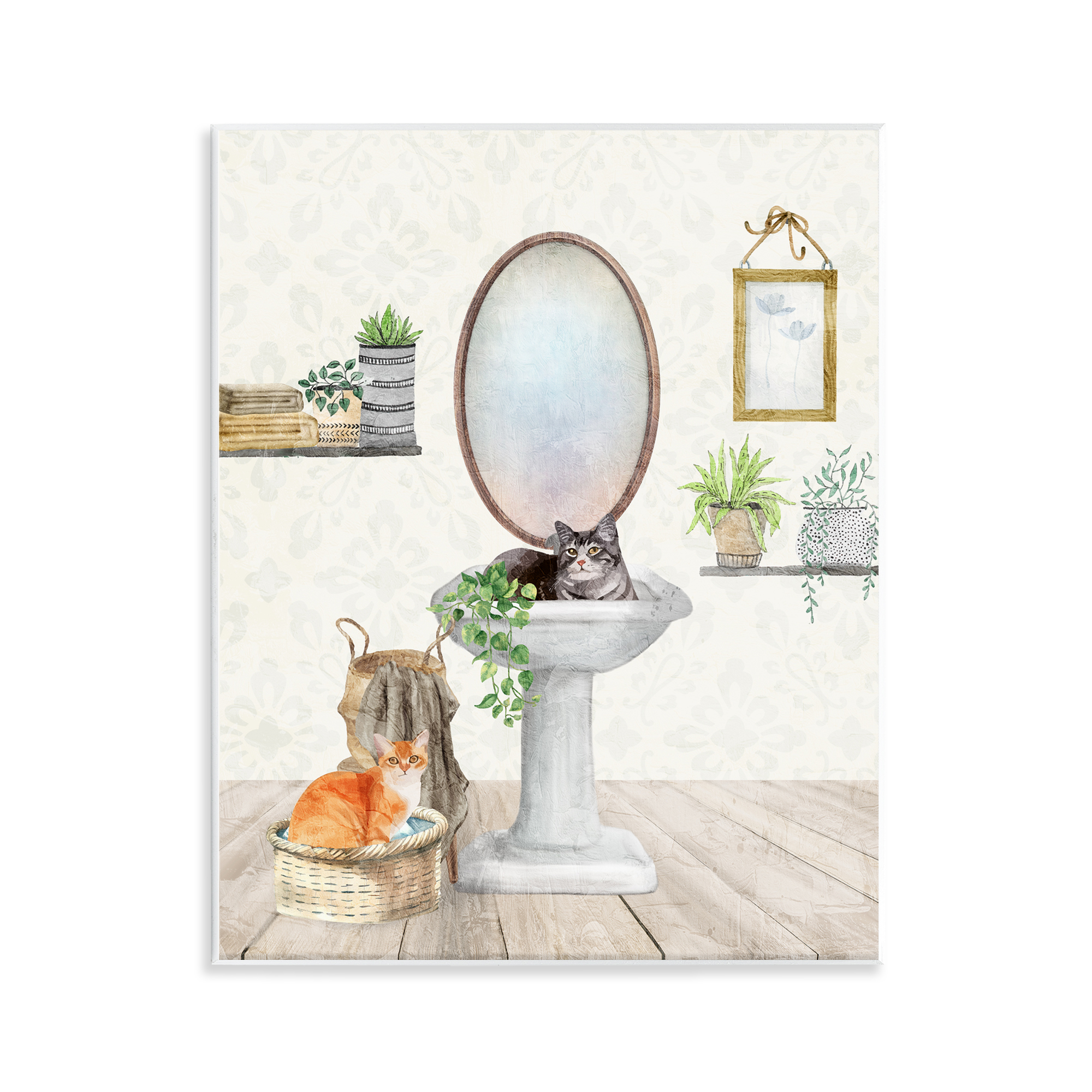 Stupell Industries Cats in Bathroom Scene Bath & Laundry Painting Unframed Art Print Wall Art, 11 x 14