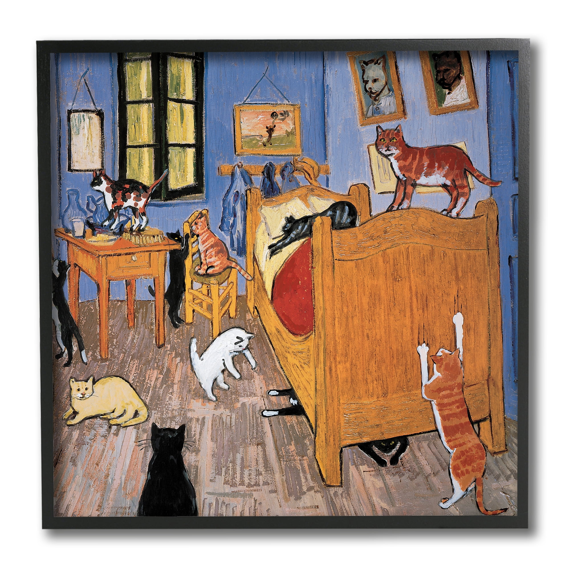 Stupell Industries Cats in The Bedroom Classic Painting Parody,12 x 12,Designed by Chameleon Design, Inc.