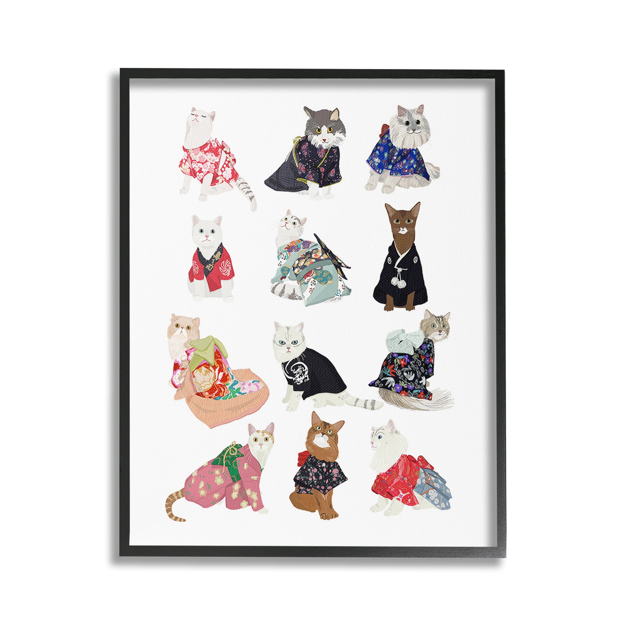 Stupell Industries Cats in Traditional Kimono Animals & Insects Painting Black Framed Art Print Wall Art, 16 x 20