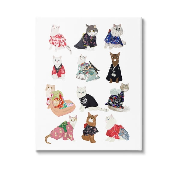 Stupell Industries Cats in Traditional Kimono Animals & Insects Painting Gallery Wrapped Canvas Art Print Wall Art, 30 x 40