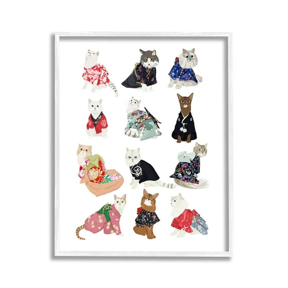 Stupell Industries Cats in Traditional Kimono Animals & Insects Painting White Framed Art Print Wall Art, 11 x 14