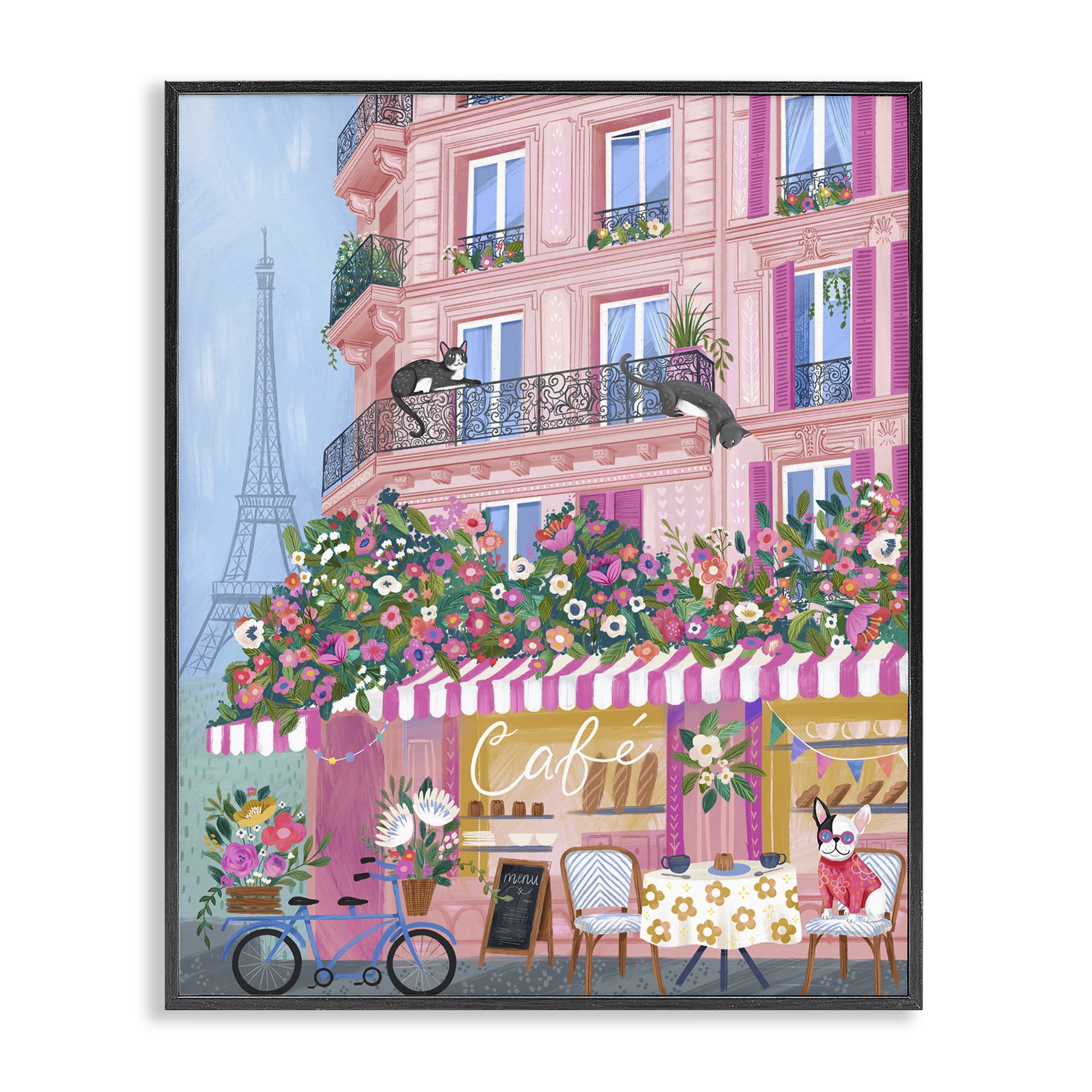 Stupell Industries Cats on Cafe Balcony Black Framed Giclee Art, design by Arrolynn Weiderhold