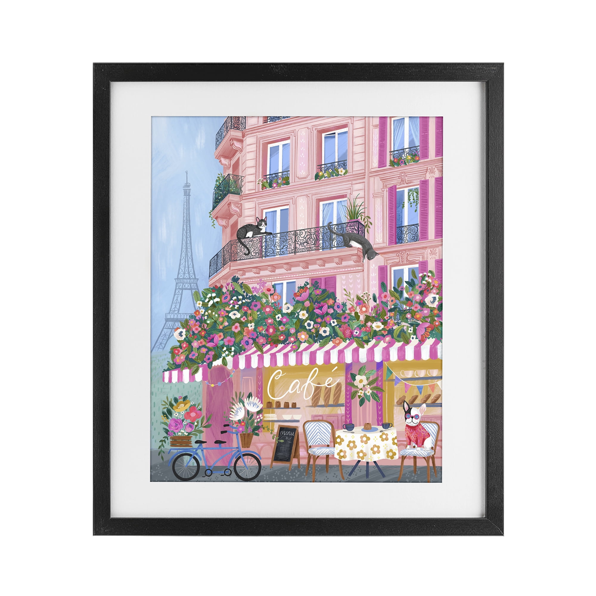 Stupell Industries Cats on Cafe Balcony Black Framed Print Under Glass, design by Arrolynn Weiderhold
