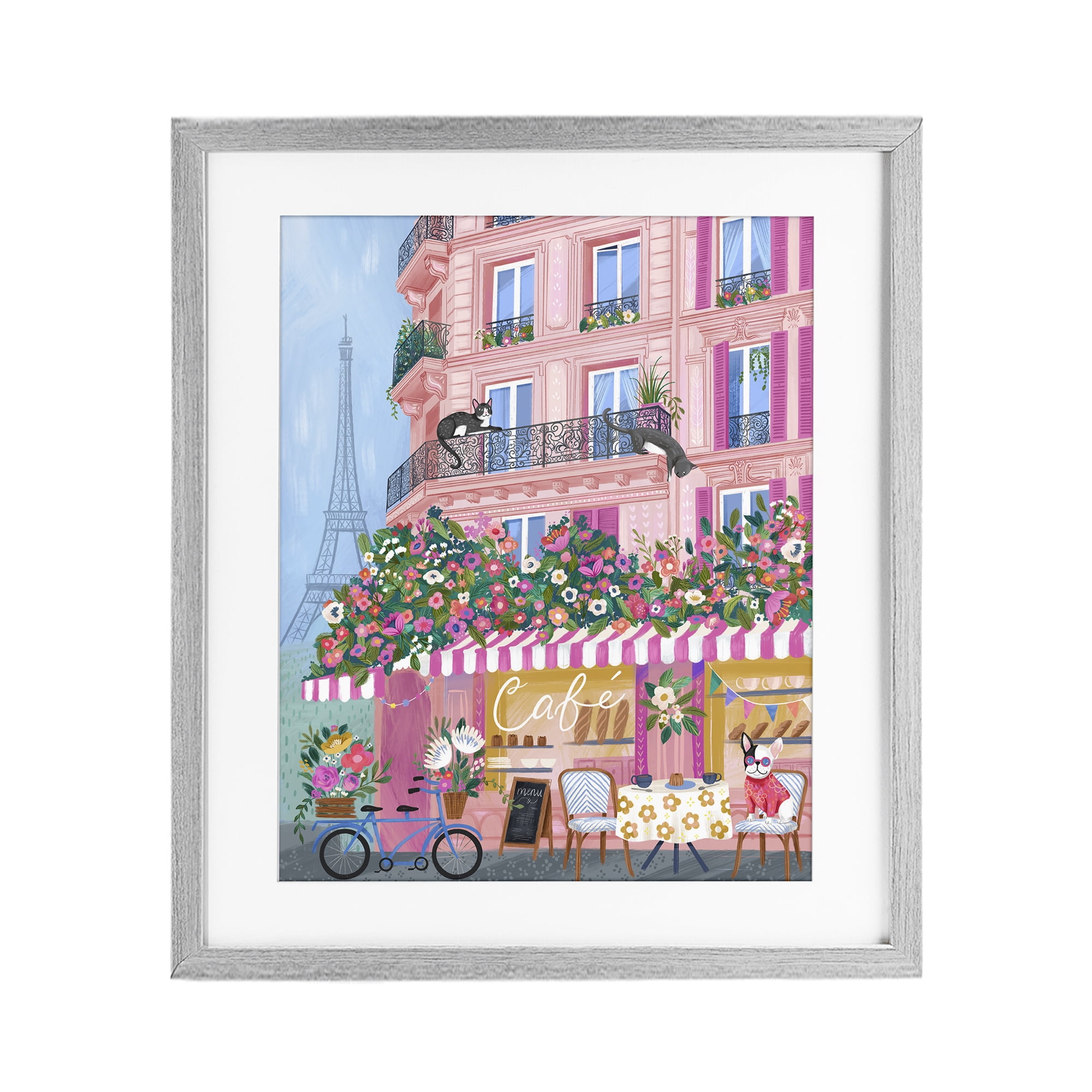 Stupell Industries Cats on Cafe Balcony Gray Framed Print Under Glass, design by Arrolynn Weiderhold