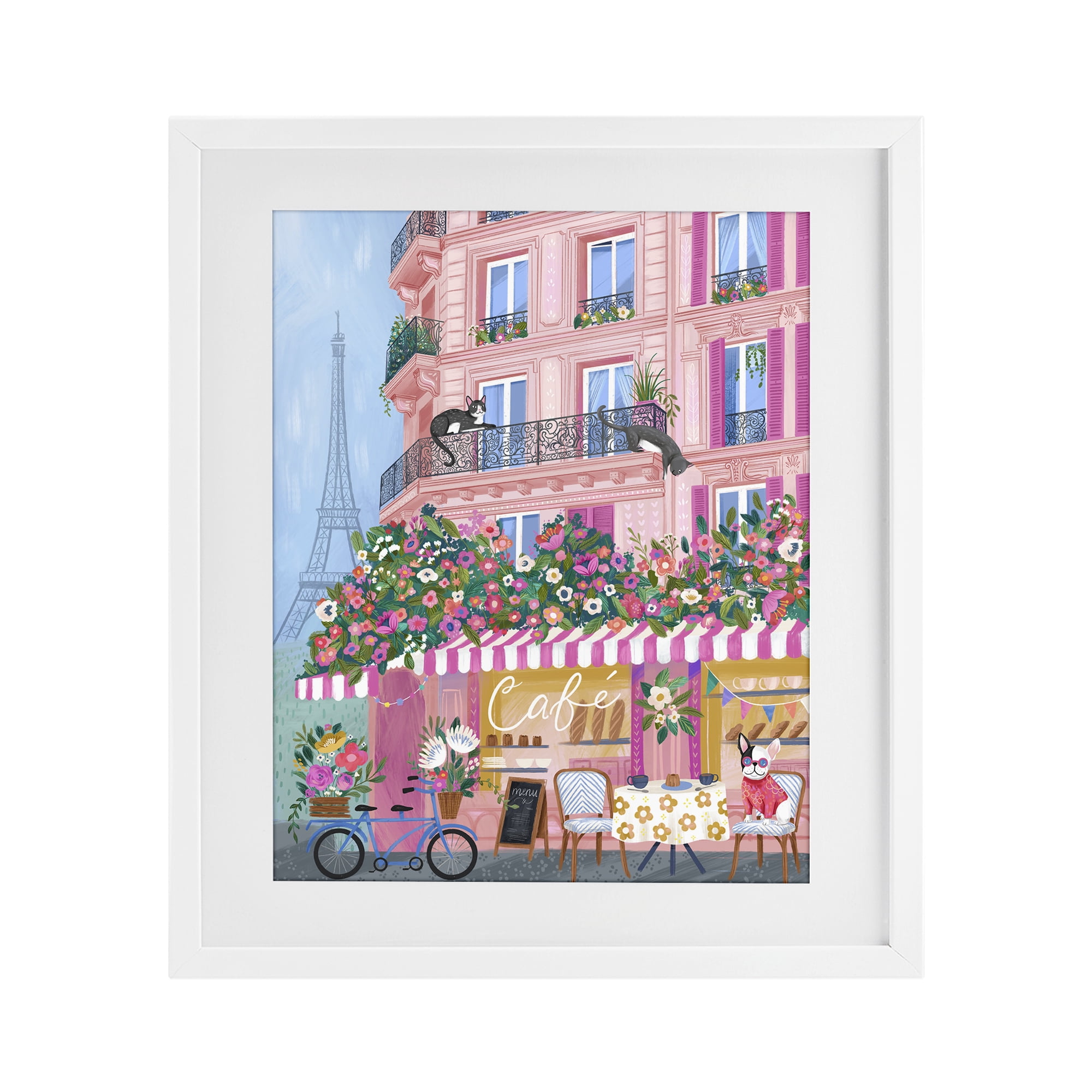 Stupell Industries Cats on Cafe Balcony White Framed Print Under Glass, design by Arrolynn Weiderhold
