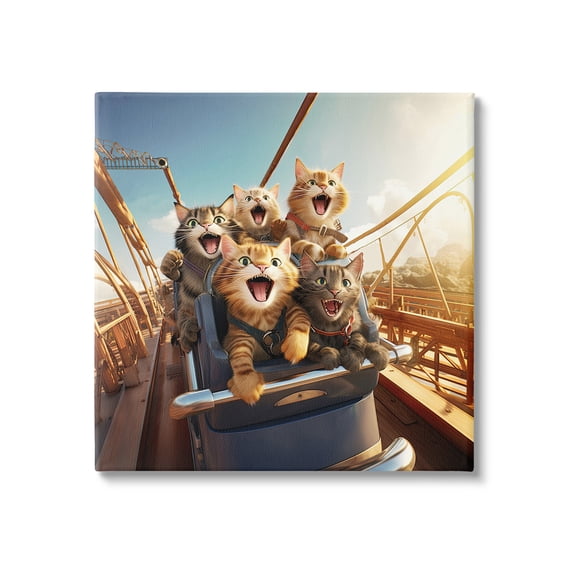 Stupell Industries Cats on Rollercoaster Animals & Insects Painting Gallery Wrapped Canvas Art Print Wall Art, 17 x 17