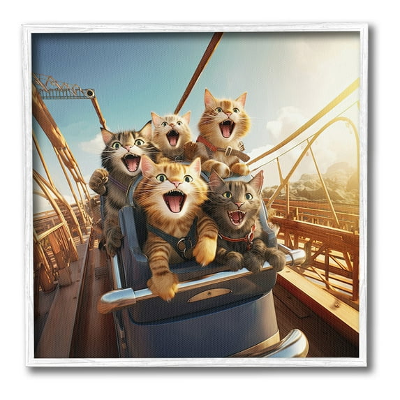 Stupell Industries Cats on Rollercoaster Animals & Insects Painting White Framed Art Print Wall Art, 17 x 17