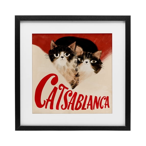 Stupell Industries Catsablanca Funny Retro Film Black Framed Print Under Glass design by Angie Rozelaar, 16 x 16