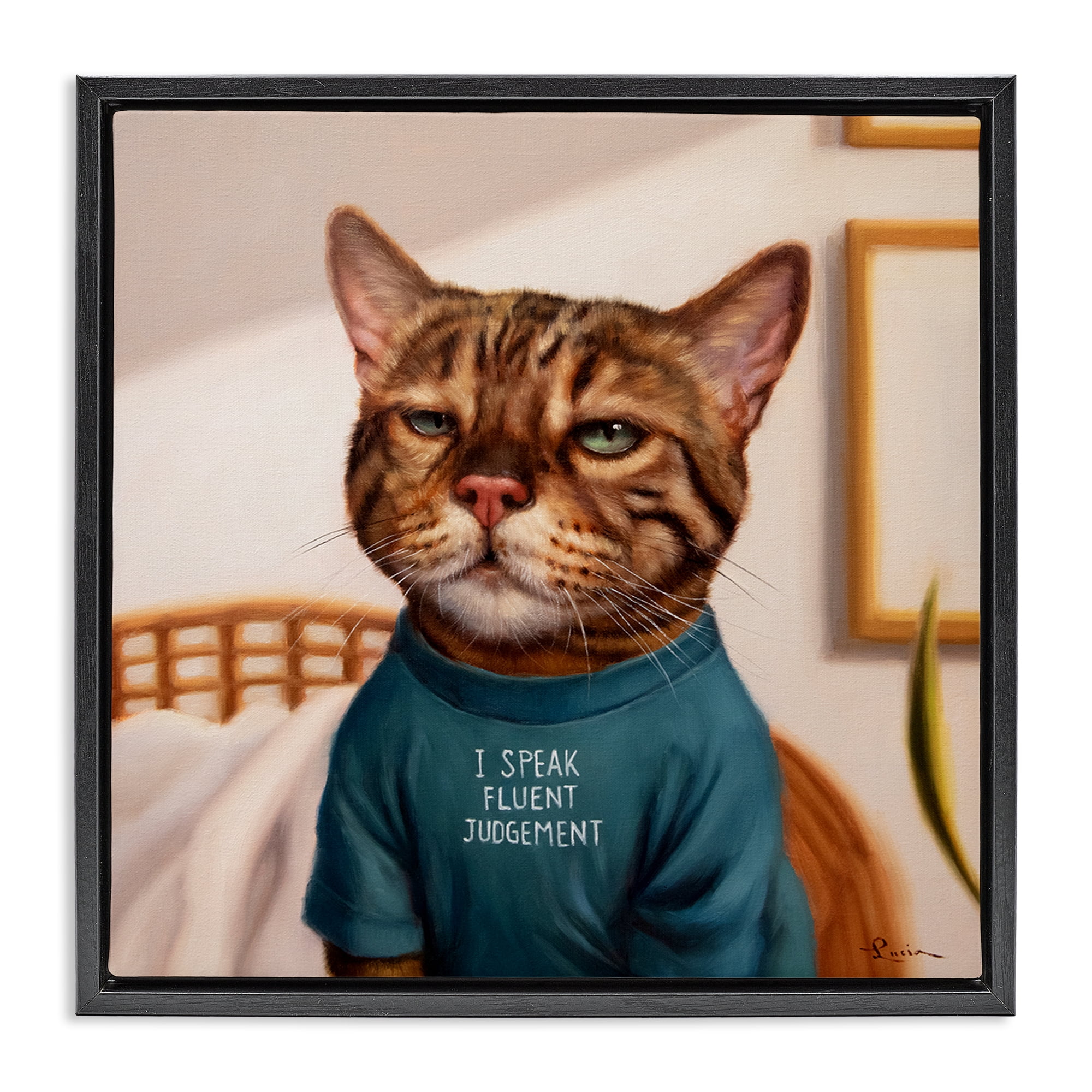 Stupell Industries Cattitude Speak Fluent Judgement Black Framed Floater Canvas Wall Art, design by Lucia Heffernan