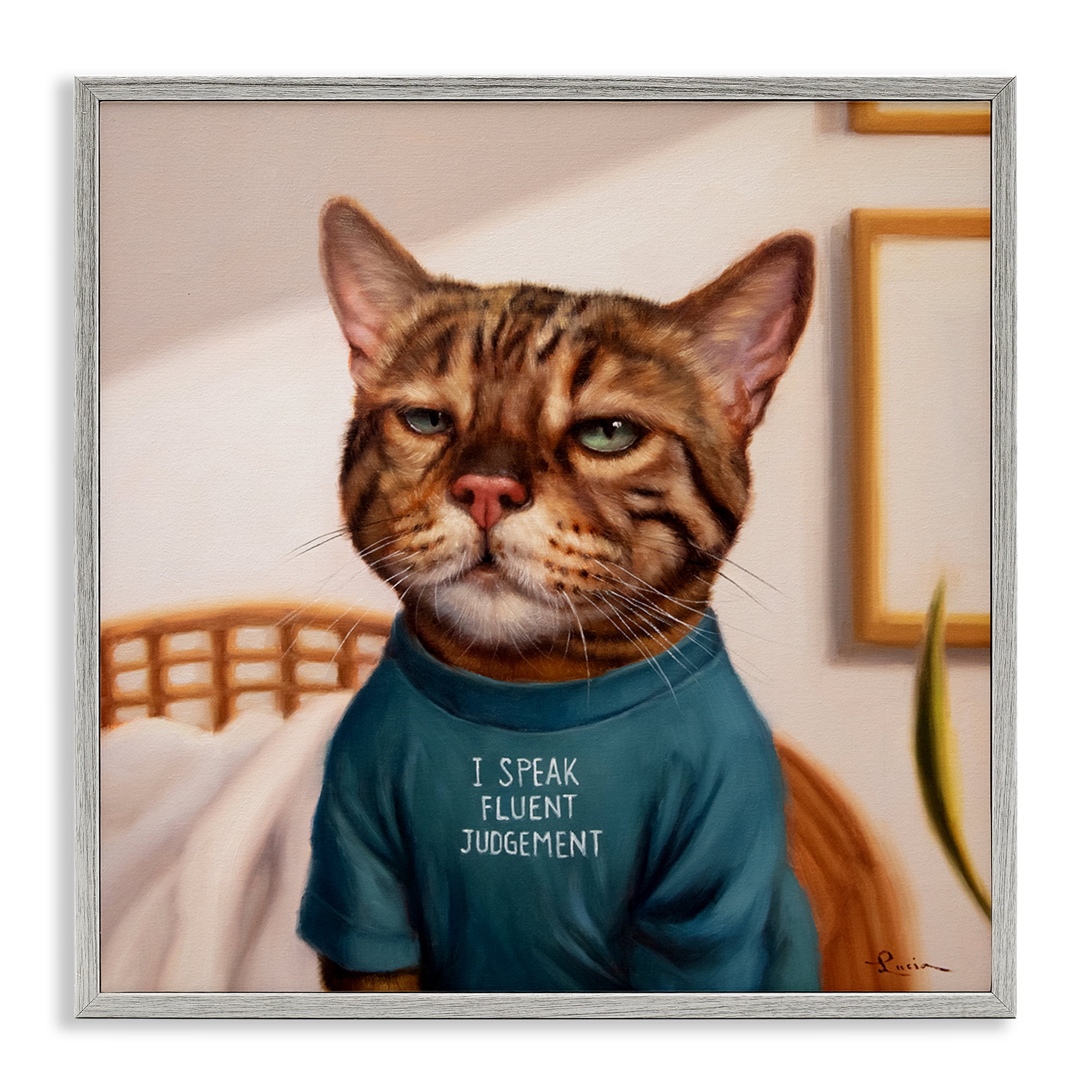 Stupell Industries Cattitude Speak Fluent Judgement Gray Framed Giclee Art, design by Lucia Heffernan