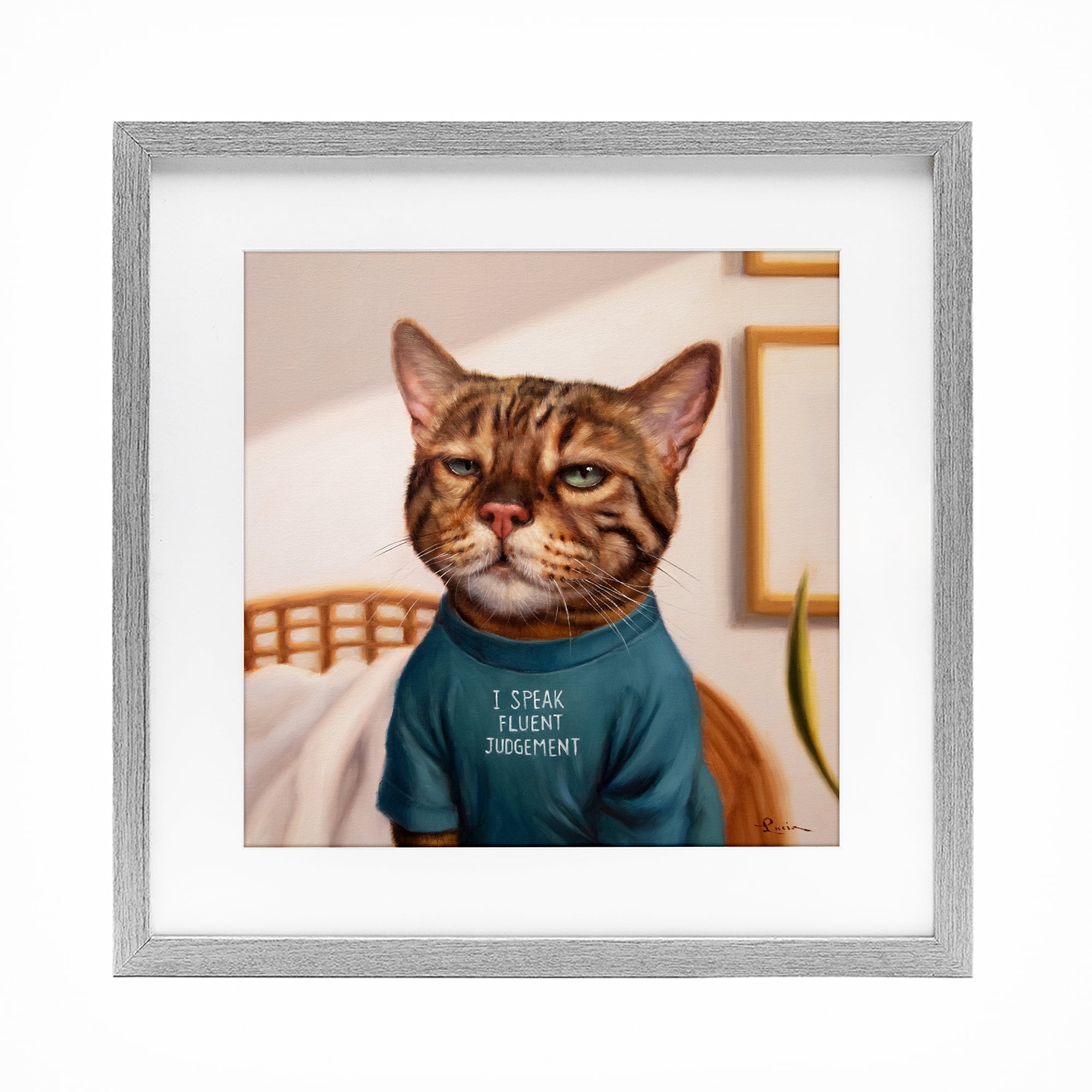 Stupell Industries Cattitude Speak Fluent Judgement Gray Framed Print Under Glass, design by Lucia Heffernan