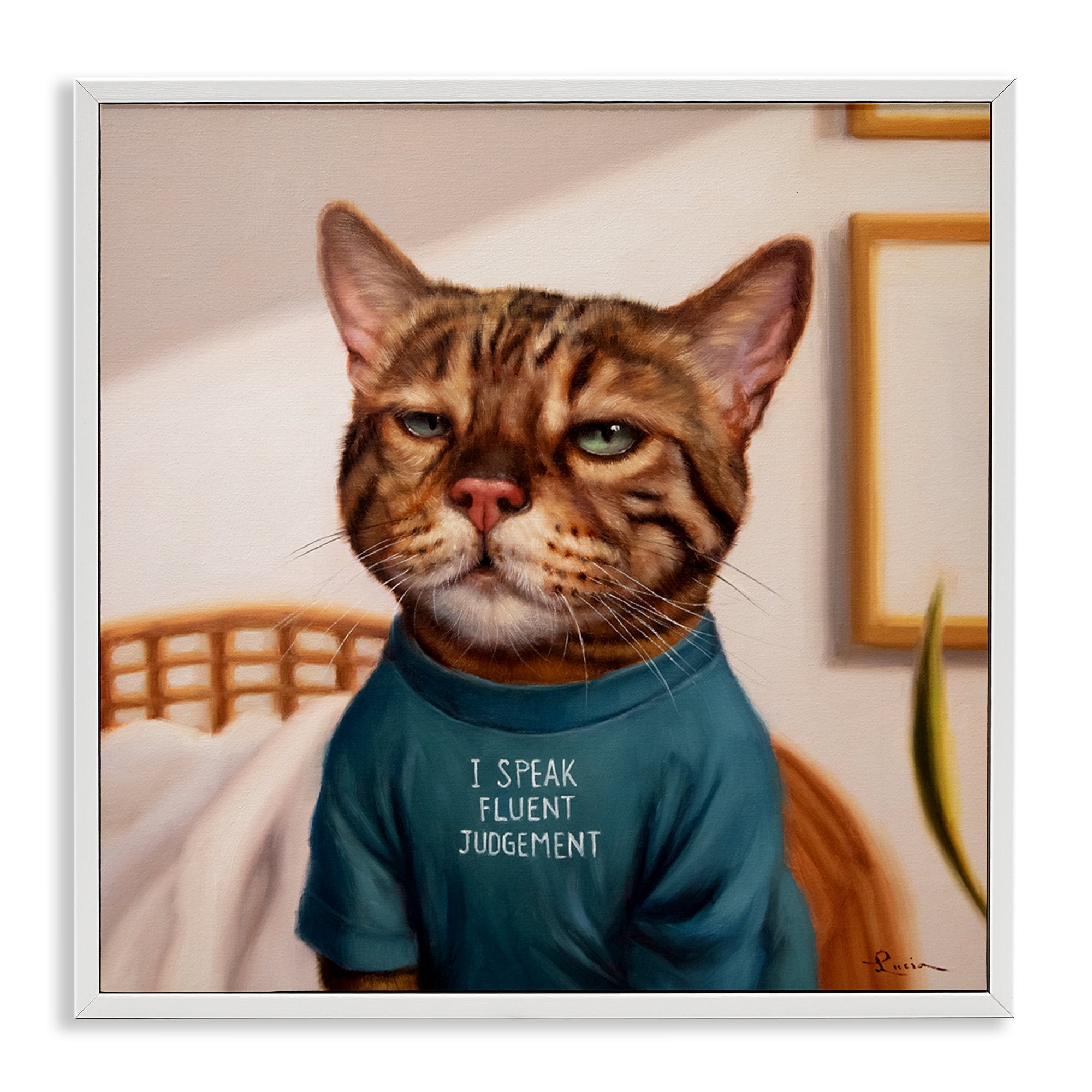 Stupell Industries Cattitude Speak Fluent Judgement White Framed Giclee Art, design by Lucia Heffernan