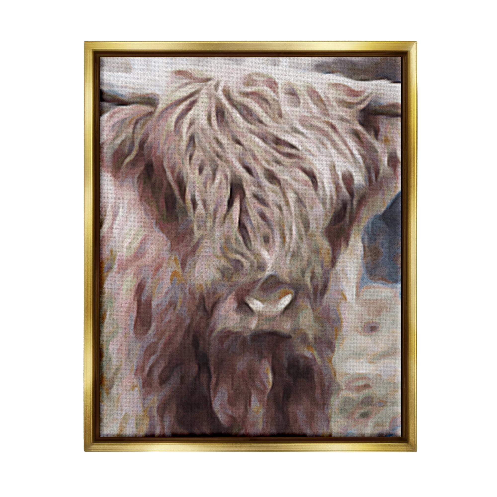 Stupell Industries Cattle Abstract Portrait Animals & Insects Painting Gold Floater Framed Canvas Art Print Wall Art, 17 x 21