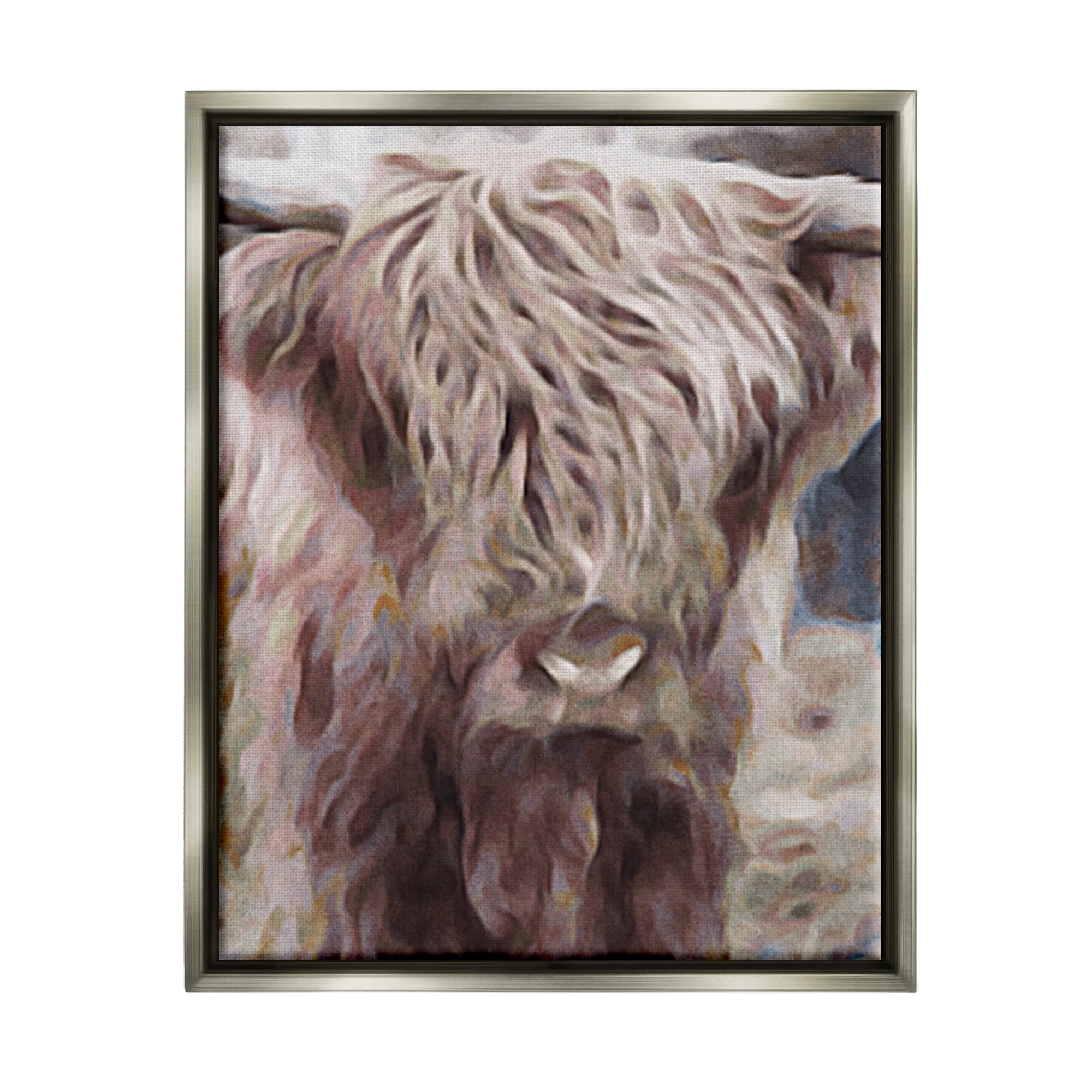 Stupell Industries Cattle Abstract Portrait Animals & Insects Painting Gray Floater Framed Canvas Art Print Wall Art, 17 x 21