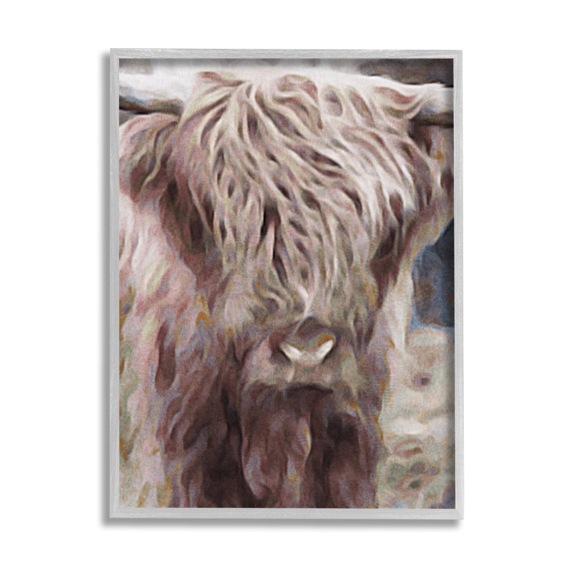 Stupell Industries Cattle Abstract Portrait Animals & Insects Painting Gray Framed Art Print Wall Art, 24 x 30