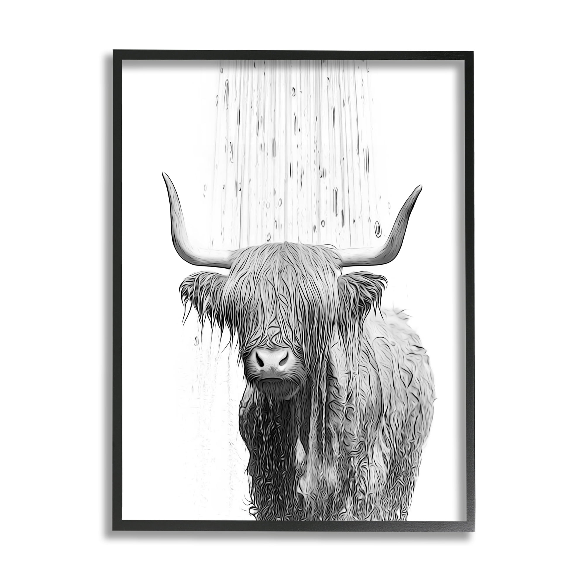 Stupell Industries Cattle Bathroom Splash Animals & Insects Painting Black Framed Art Print Wall Art, 16 x 20