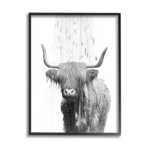 Stupell Industries Cattle Bathroom Splash Animals & Insects Painting Black Framed Art Print Wall Art, 16 x 20