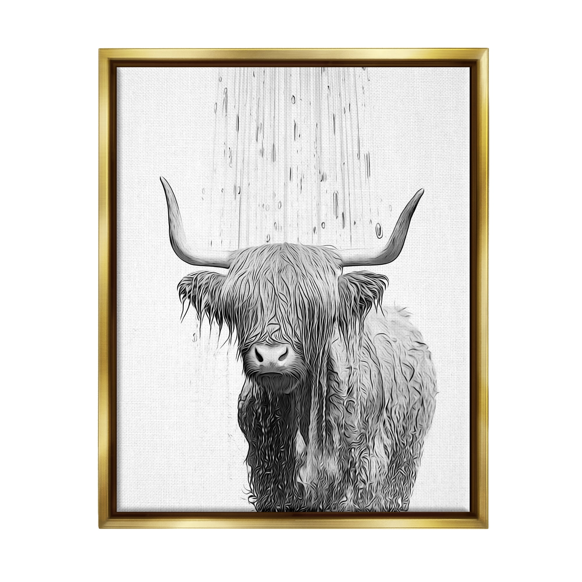 Stupell Industries Cattle Bathroom Splash Animals & Insects Painting Gold Floater Framed Canvas Art Print Wall Art, 17 x 21
