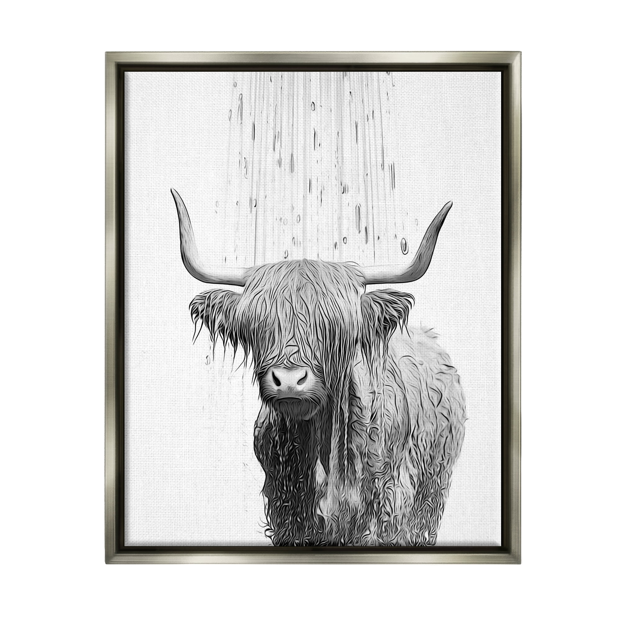 Stupell Industries Cattle Bathroom Splash Animals & Insects Painting Gray Floater Framed Canvas Art Print Wall Art, 17 x 21