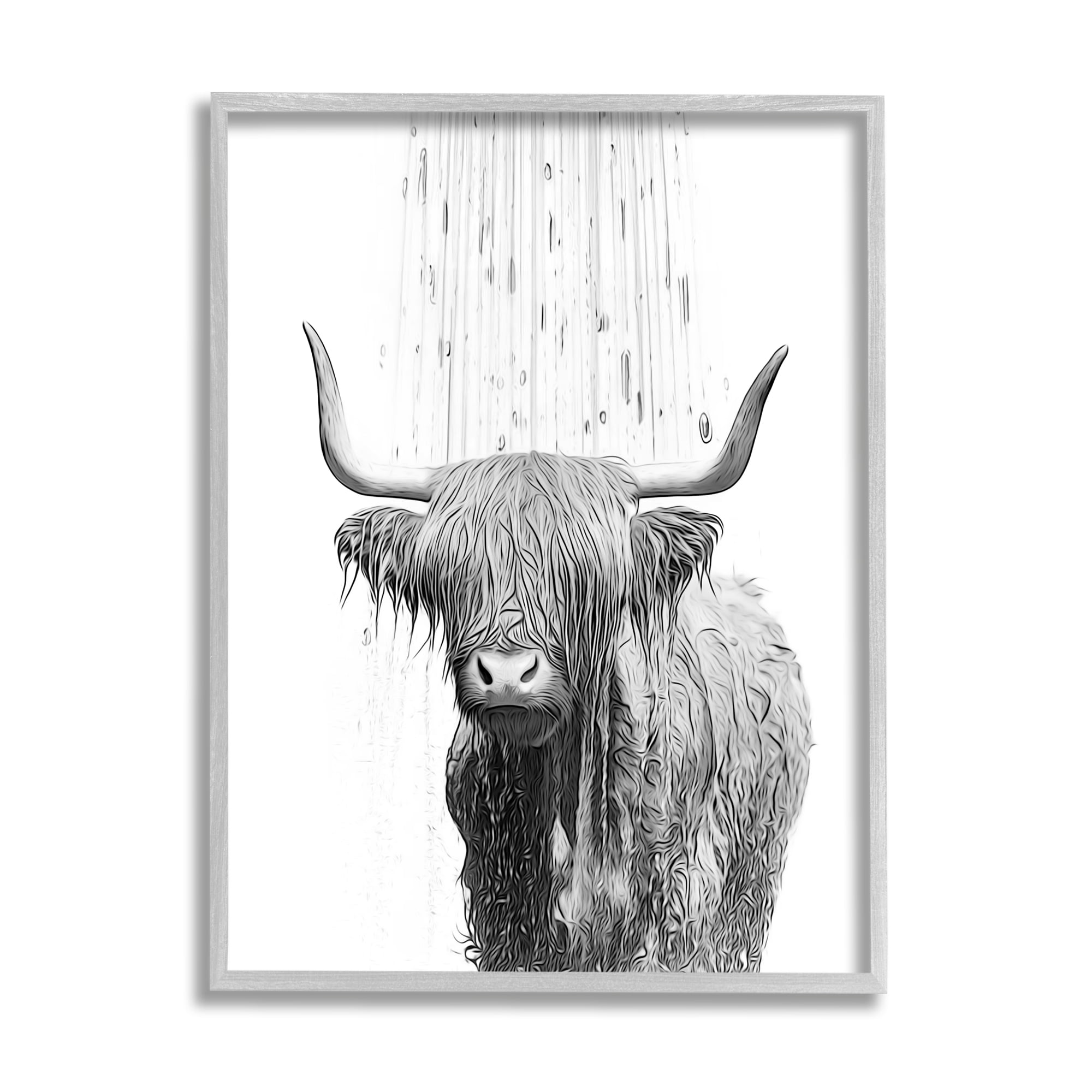 Stupell Industries Cattle Bathroom Splash Animals & Insects Painting Gray Framed Art Print Wall Art, 11 x 14