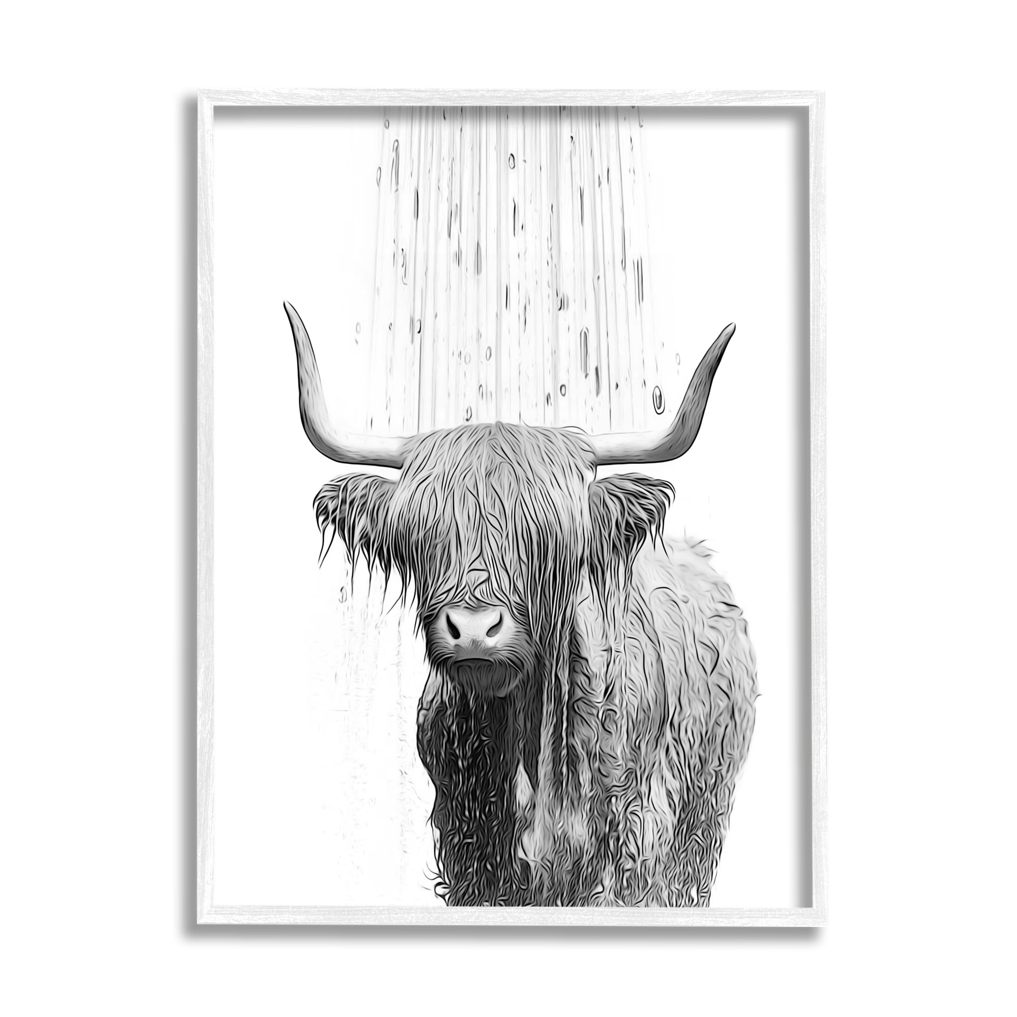 Stupell Industries Cattle Bathroom Splash Animals & Insects Painting White Framed Art Print Wall Art, 11 x 14