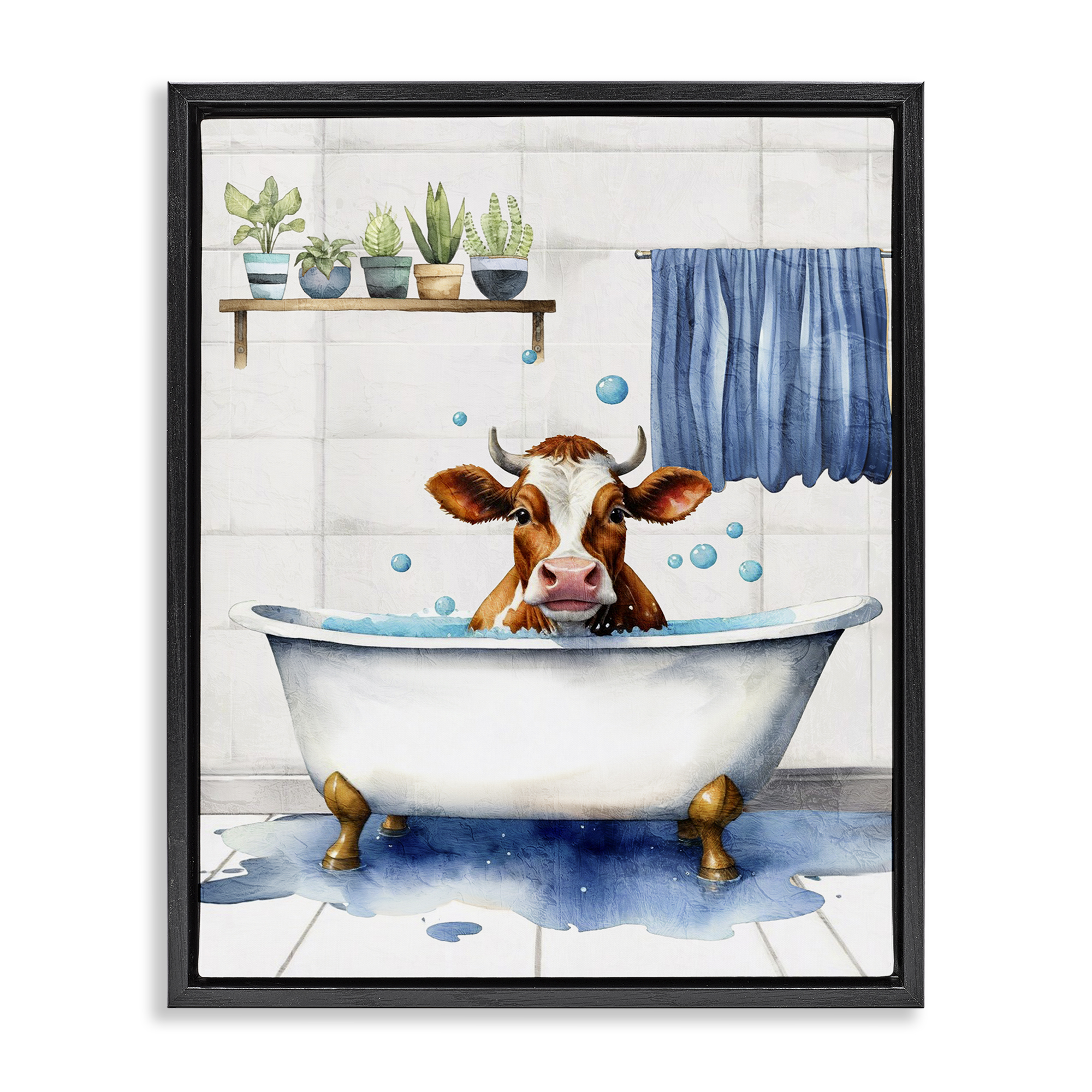 Stupell Industries Cattle Bathtime Suds Bath & Laundry Painting Black Floater Framed Canvas Art Print Wall Art, 25 x 31